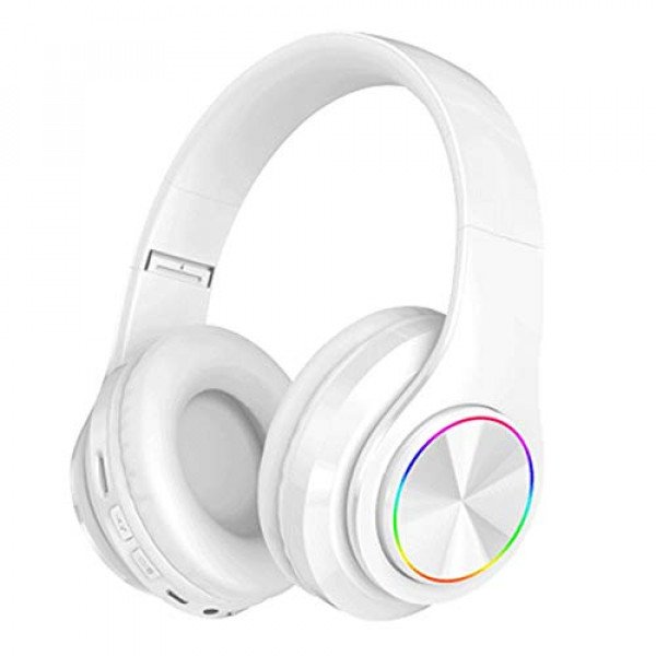 Wholesale LED Bluetooth Wireless Foldable Headphone Headset with Built in Mic for Adults Children Work Home School for Universal Cell Phones, Laptop, Tablet, and More (White)